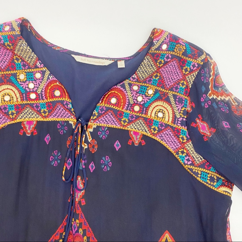Soft Surroundings Iskra Paisley Floral Embroidered Bohemian Tunic: Navy Blue - Picture 7 of 14
